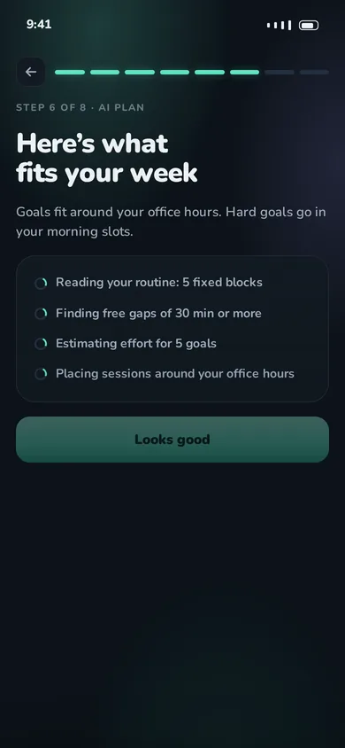 Goal plan showing two goals running in parallel and a weekly calendar